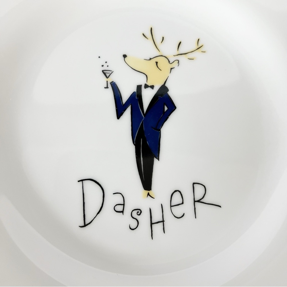 Pottery Barn limited edition discontinued reindeer salad dessert plate set of 3 - Picture 7 of 9